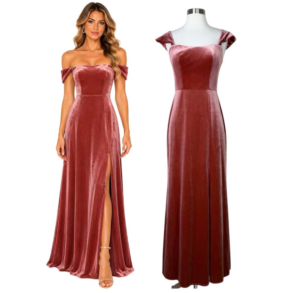 BHLDN | Jenny Yoo Issa English Rose Velvet Off Shoulder Slit Formal Dress Size 2